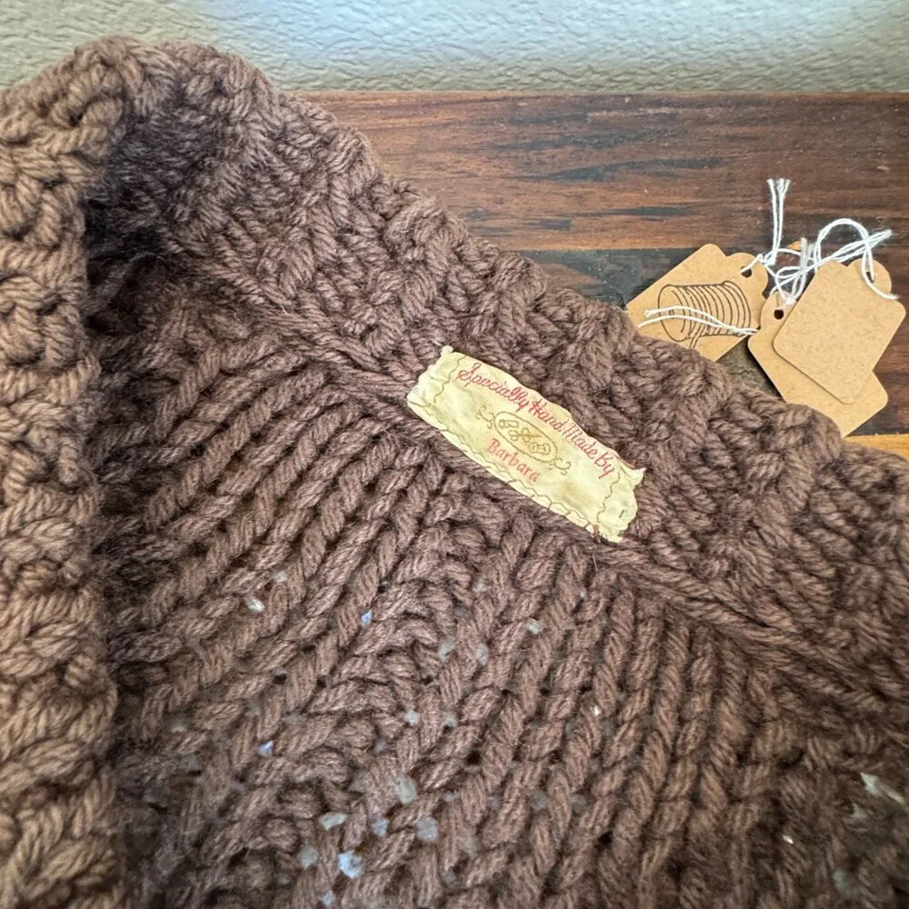 Vintage Unique Hand Knit Brown Zippered Fisherman Knit Cardigan - XS-M - Picture 4 of 4